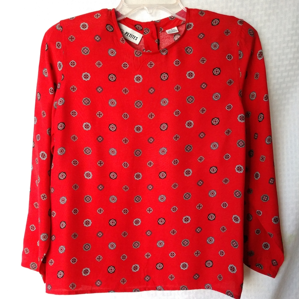Vintage Chaus Petites Red Blouse Shirt Size 6 Chest 36"